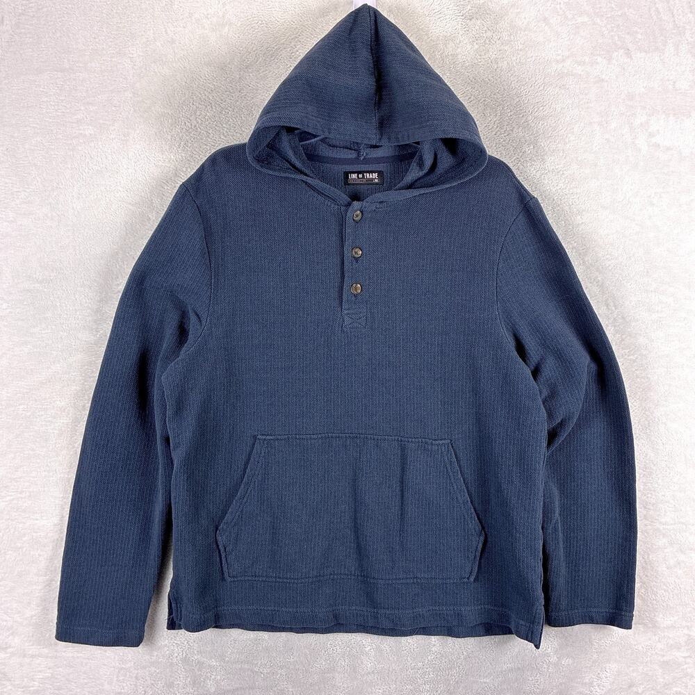 Line Of Trade Hoodie Mens L Blue Henley Preppy Classic Quiet Luxury Hiking
